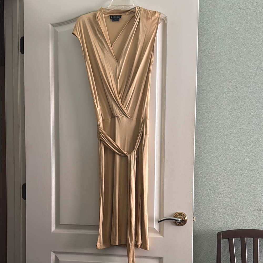 Elegant Tan Wrap Dress